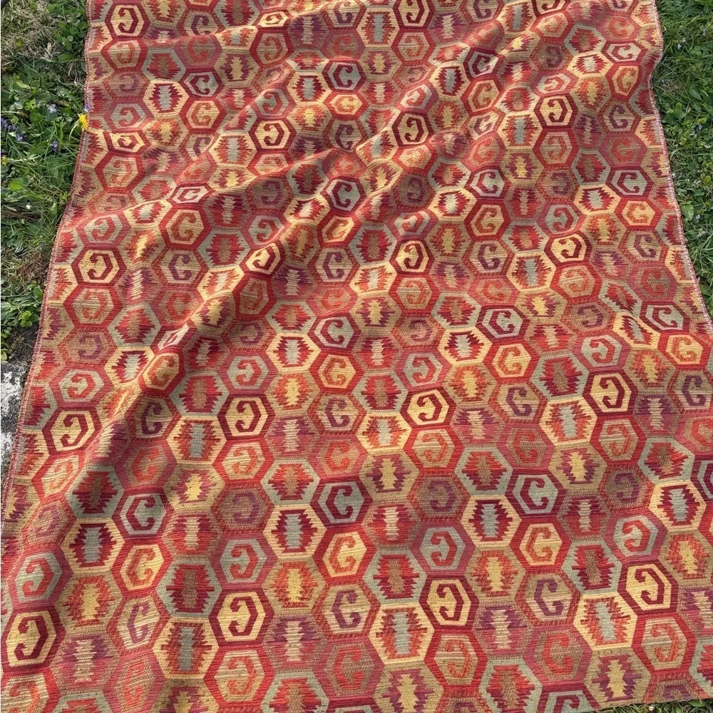 56X72 Fabric Rexburg Carmine Heavy Old World Turkish Geometric Made In USA 2 Yds